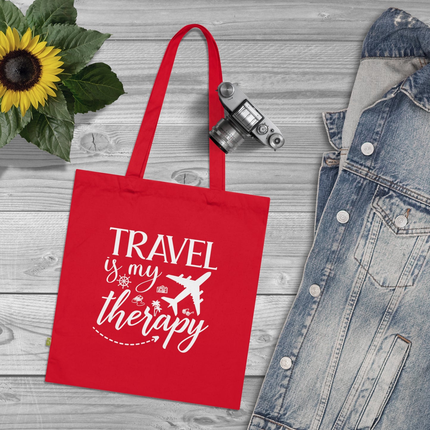 Organic Cotton Tote Bag Travel Is My Therapy